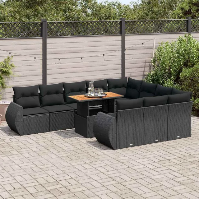 vidaXL 11-delige Loungeset met kussens poly rattan zwart, foto 2