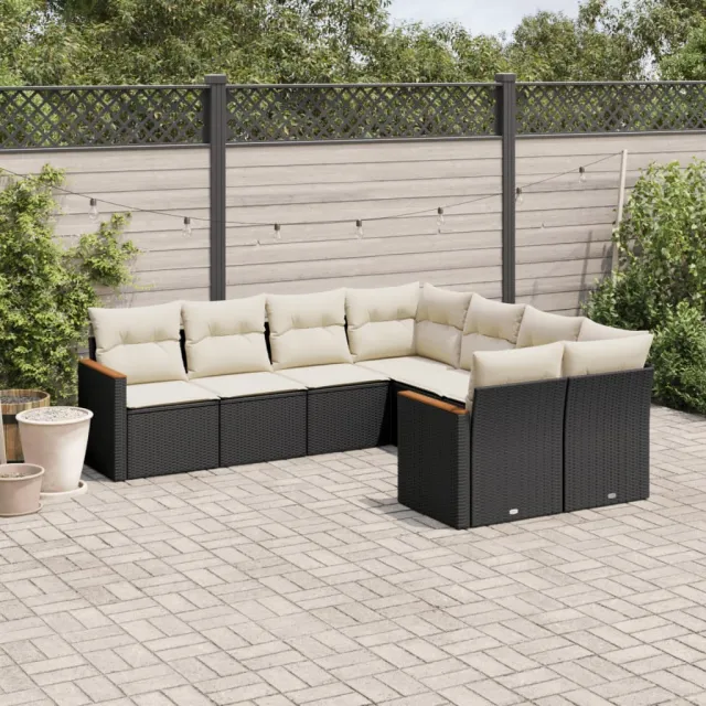 vidaXL 8-delige Loungeset met kussens poly rattan zwart, foto 2