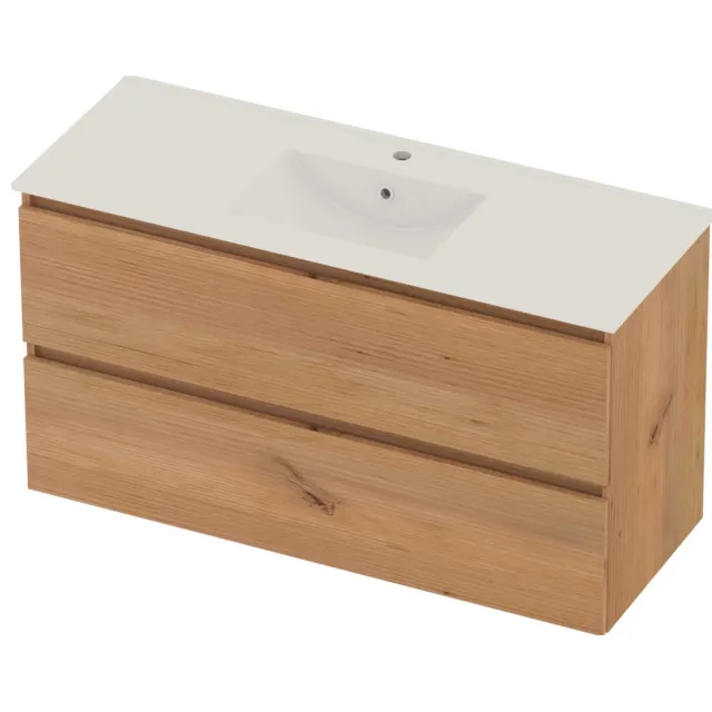 Basic-Line Coach 46 Badmeubelset Porselein 1 Kraangat Greeploos 120x46x62 cm Whisky Oak Glans Wit