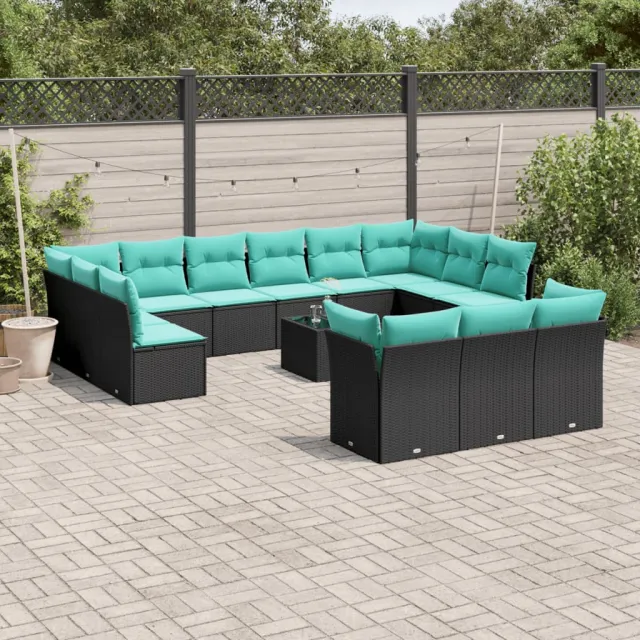 vidaXL 14-delige tuinbankset met kussens van zwart polyrotan, foto 2
