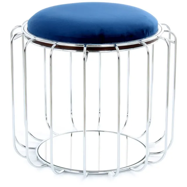 Padiro 2-in-1 bijzettafel en kruk - Ø 50 x 45 cm - Donkerblauw / Zilverkleurig - Modern Art deco Glamour - IJzer, Spiegelglas - omkeerbaar blad