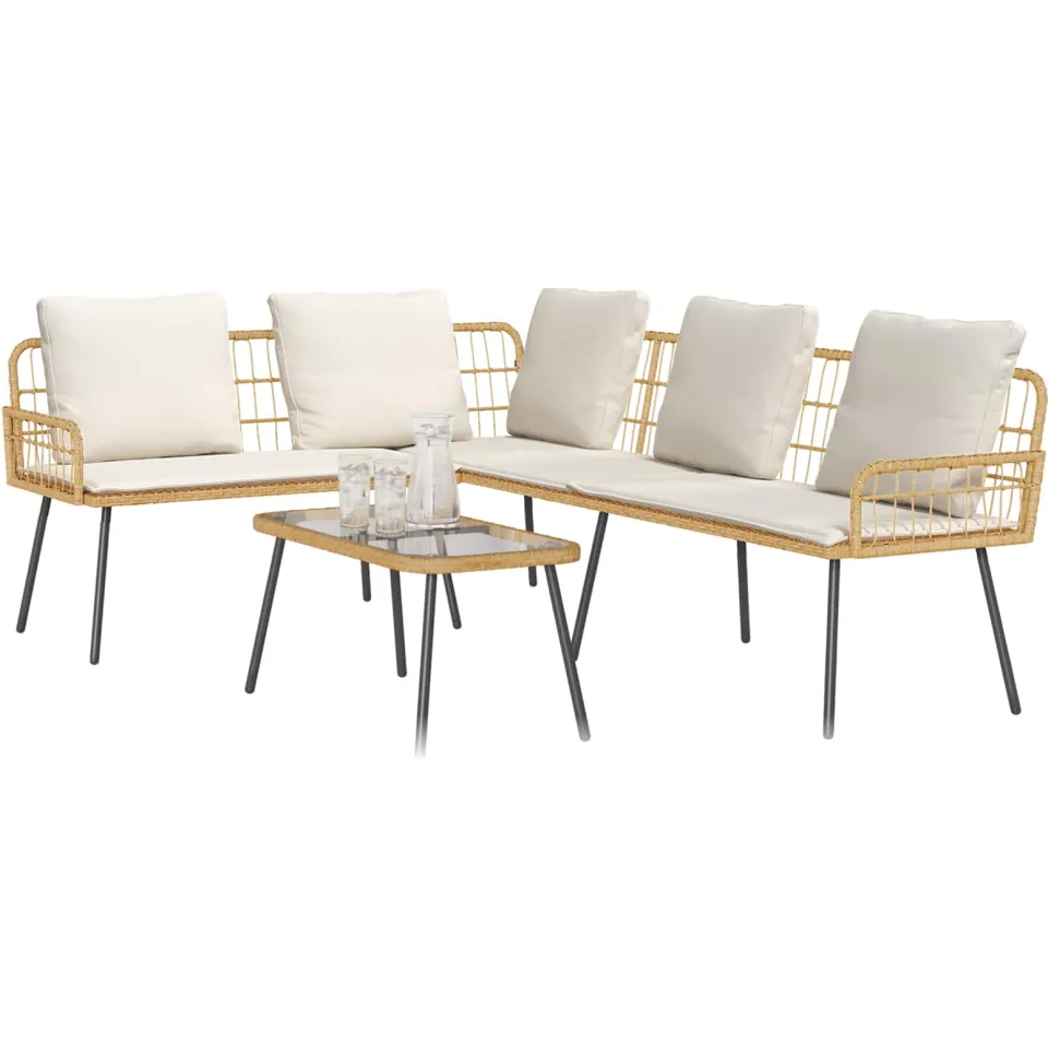 vidaXL Tuinbankenset 2 st Naturel poly rattan