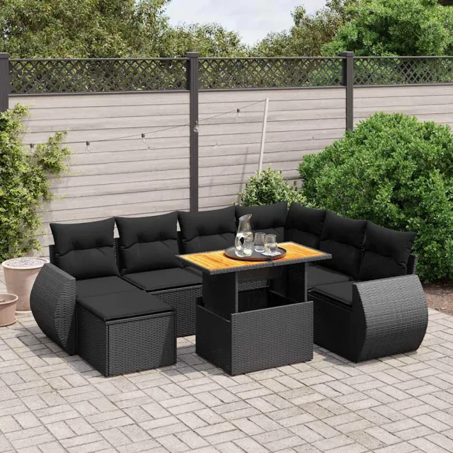 vidaXL 8-delige Loungeset met kussens poly rattan zwart, foto 2