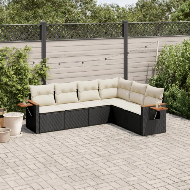 vidaXL 6-delige Loungeset met kussens poly rattan zwart, foto 2