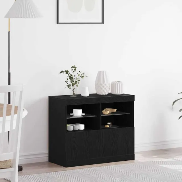 vidaXL LED Sideboard Zwart 81 x 37 x 66,5 cm Bewerkt hout