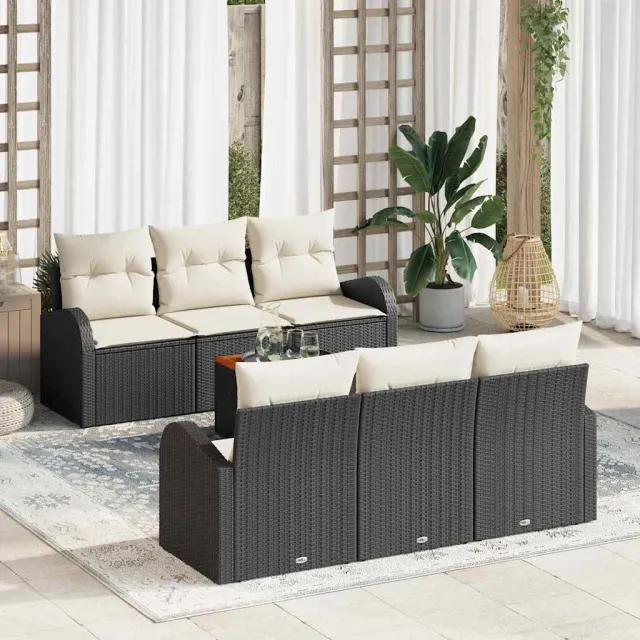 vidaXL Tuinbankenset 7 st Zwart poly rattan, foto 2