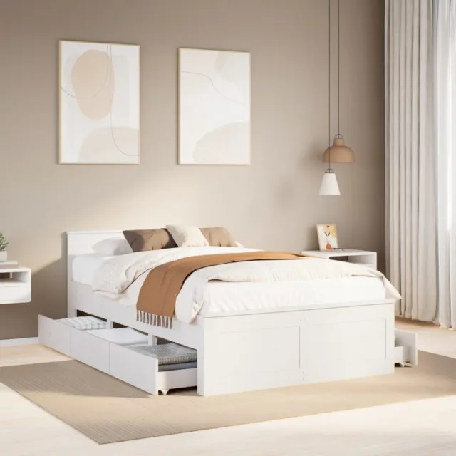 vidaXL Bedframe zonder matras met hoofdbord grenenhout wit 120x200 cm