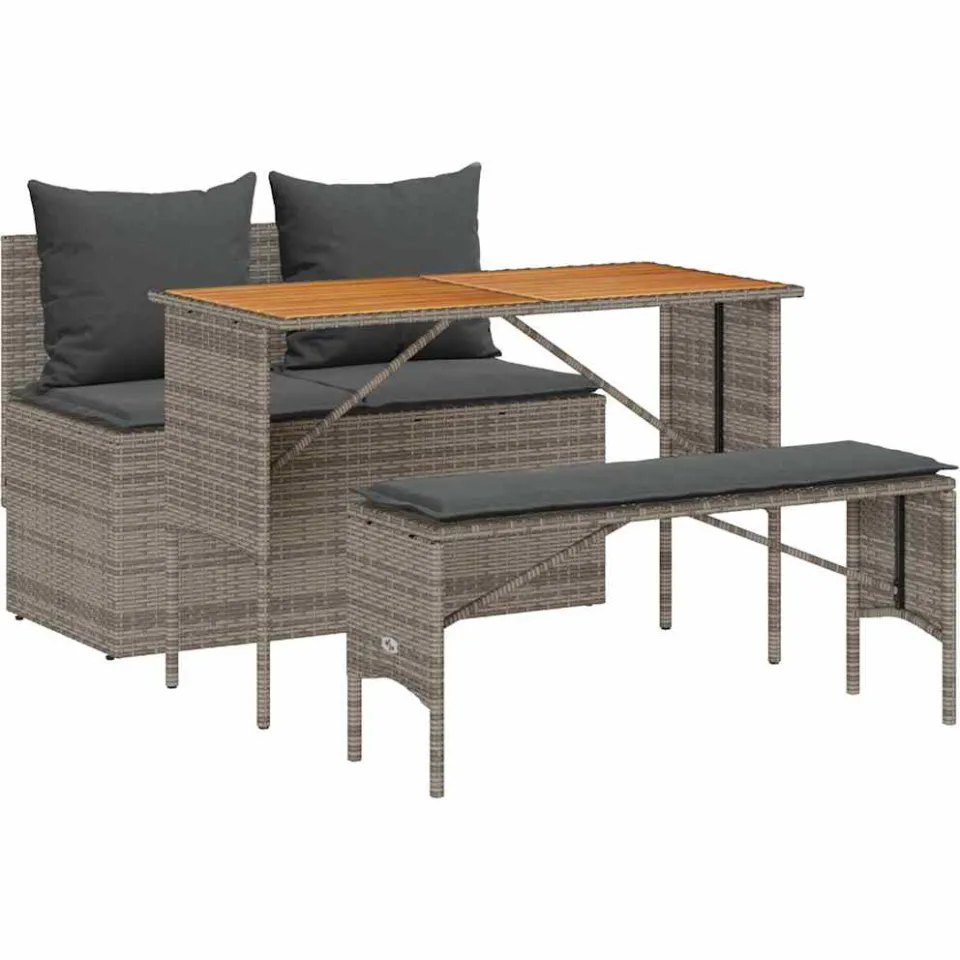 vidaXL 3-delige tuinset met kussens, grijs polyrotan