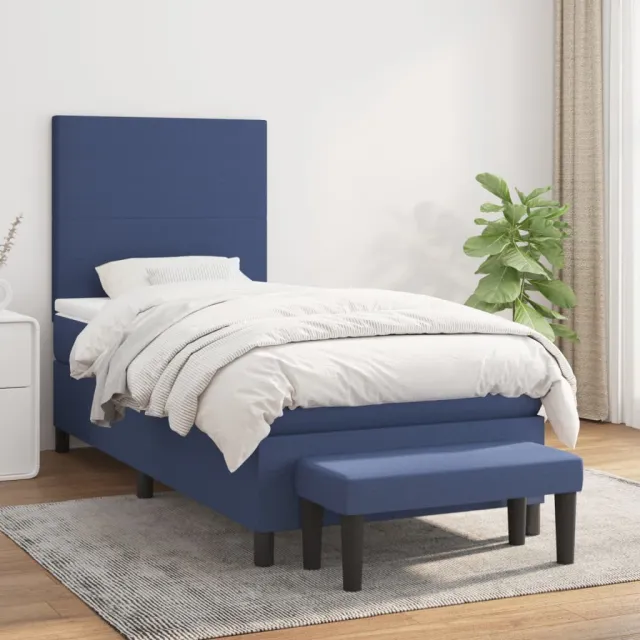 vidaXL Boxspring met matras stof blauw 90x190 cm