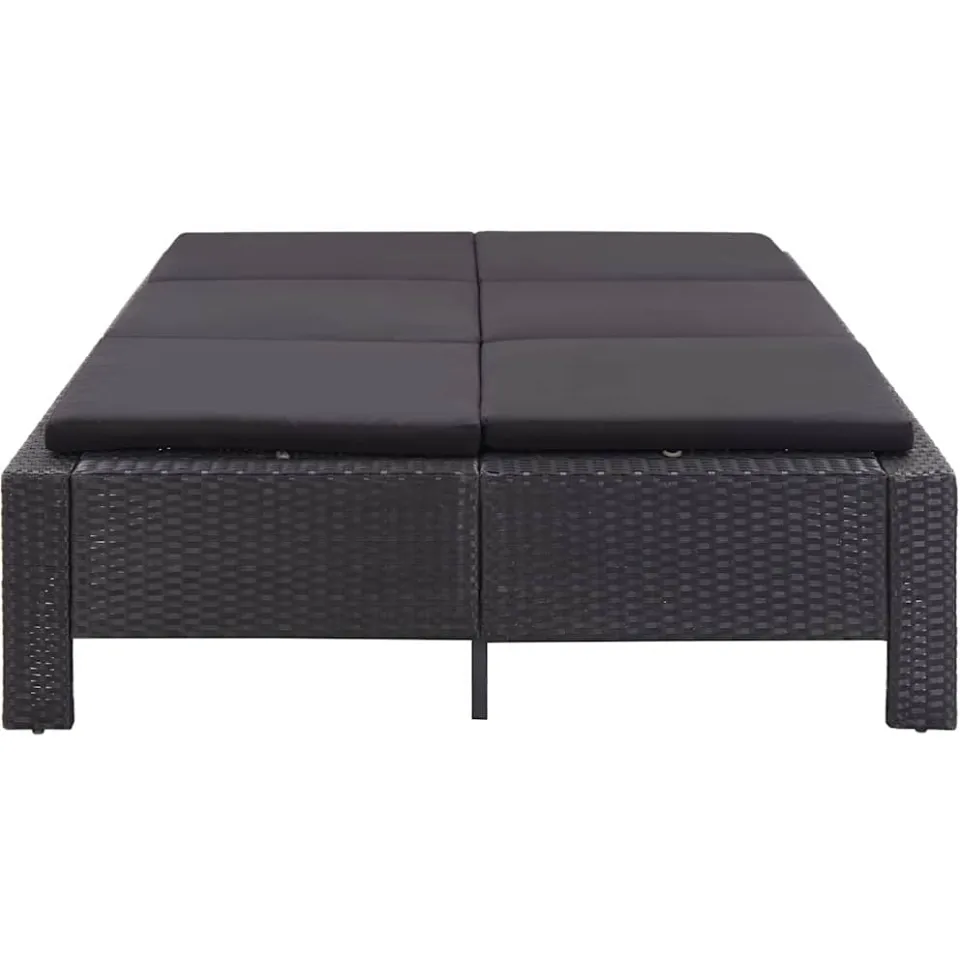 vidaXL Ligbed met kussen 2-persoons poly rattan zwart, foto 3