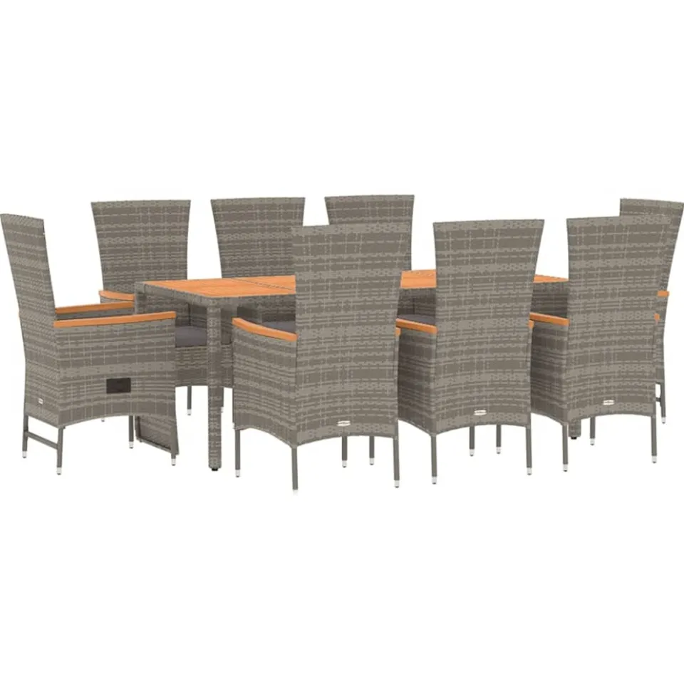vidaXL 9-delige Tuinset met kussens poly rattan grijs