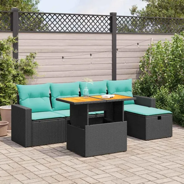 vidaXL 6-delige Loungeset met kussens poly rattan acacia zwart, foto 2
