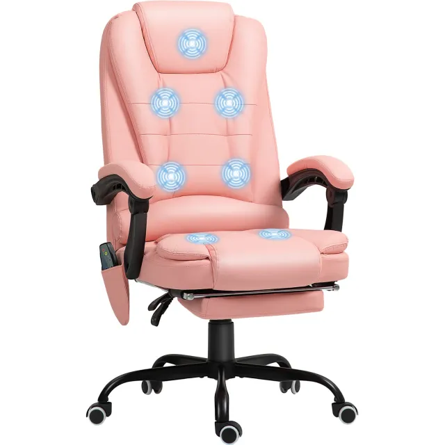 Lunpog Massage-Bureaustoel Met 7 Vibratiepunten, Verstelbare Voetensteun & Rugleuning, Tot 120 Kg, Roze, 67x67x121 Cm
