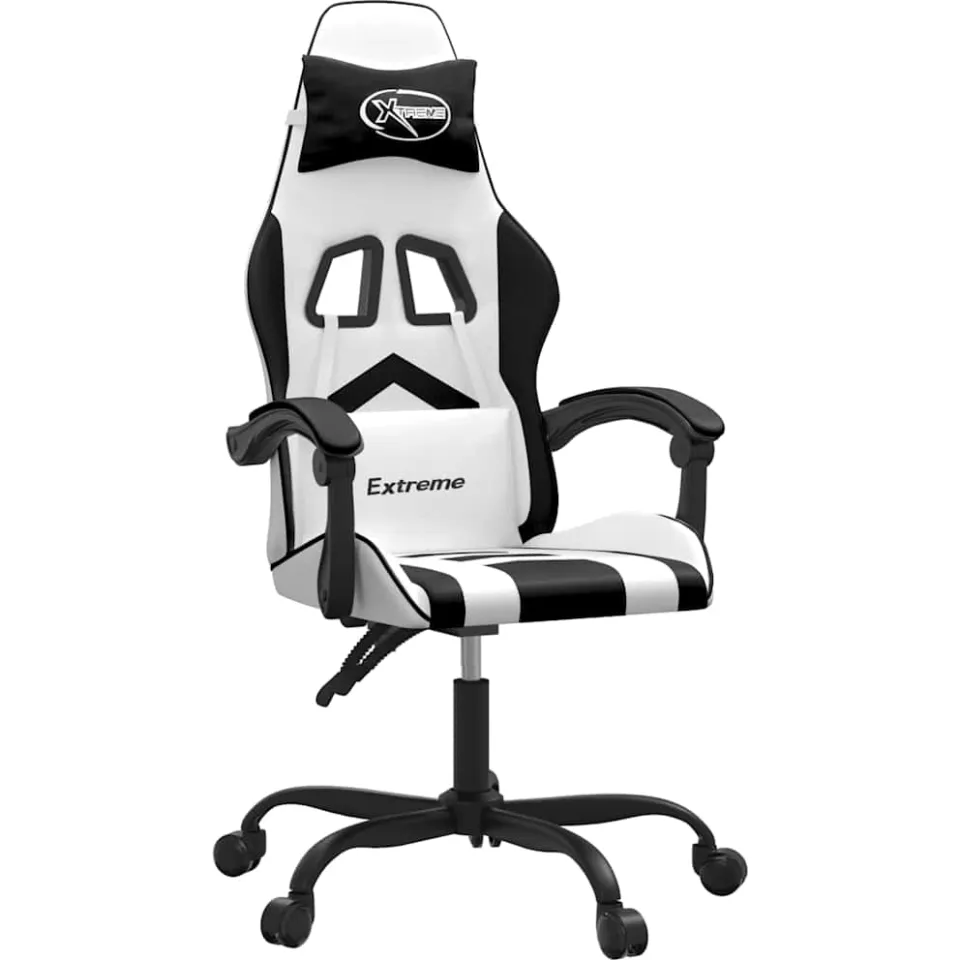 vidaXL Gamestoel draaibaar kunstleer wit en zwart, foto 3