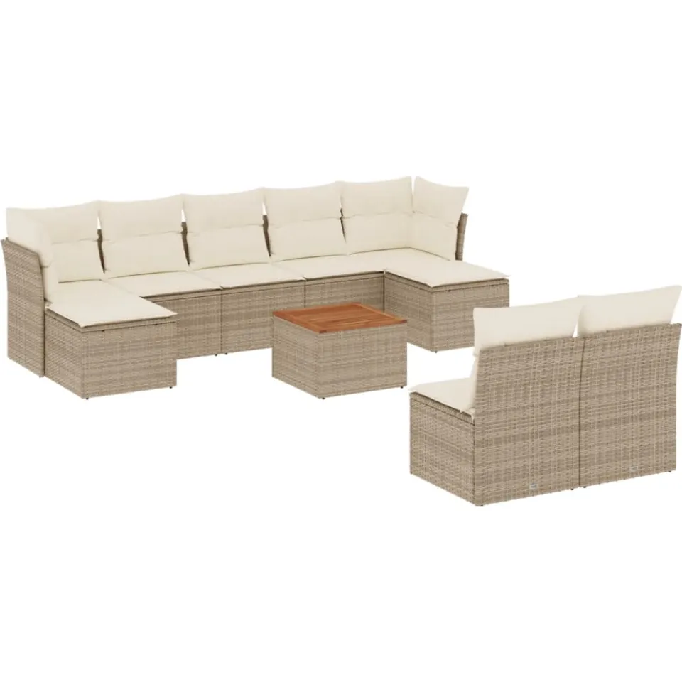 vidaXL 10-delige Loungeset met kussens poly rattan beige, foto 3