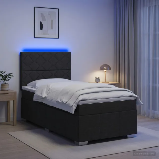vidaXL LED Boxspring Bed met Matras Zwart 100 x 200 cm Stof