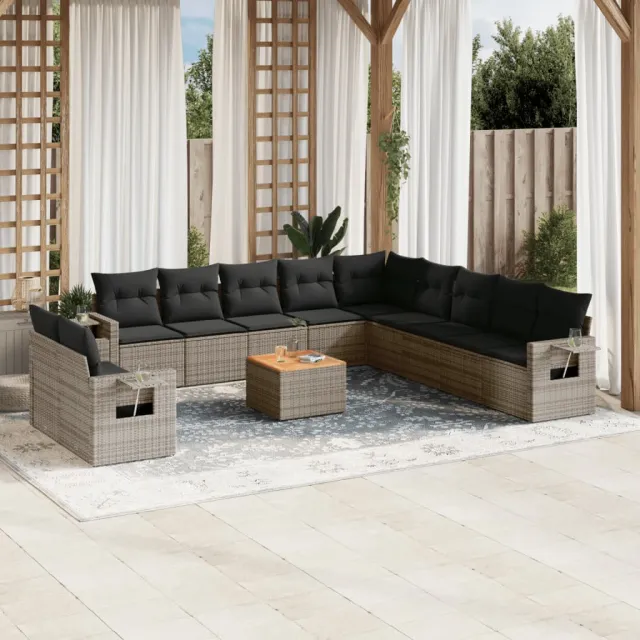 vidaXL 12-delige Loungeset met kussens poly rattan grijs, foto 2