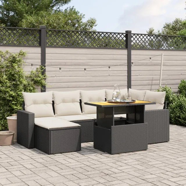 vidaXL 7-delige Loungeset met kussens poly rattan zwart, foto 2