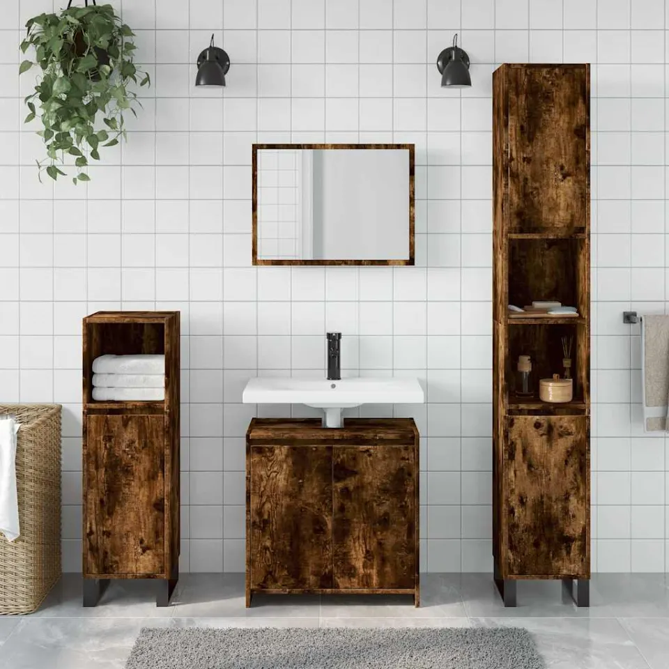 vidaXL 2-delige Badkamermeubelset bewerkt hout gerookt eikenkleurig, foto 2