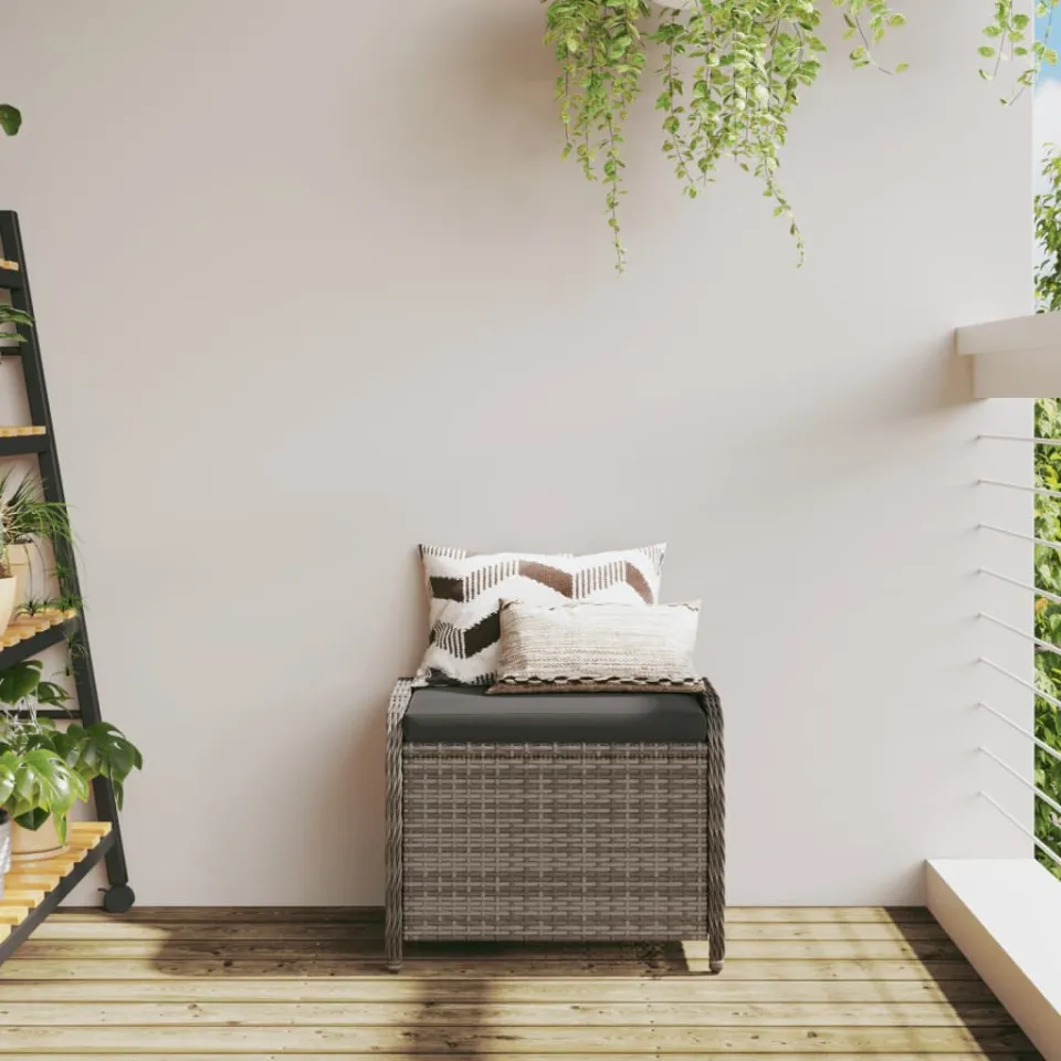 vidaXL Tuinkruk met kussen 58x46x46 cm poly rattan grijs, foto 3