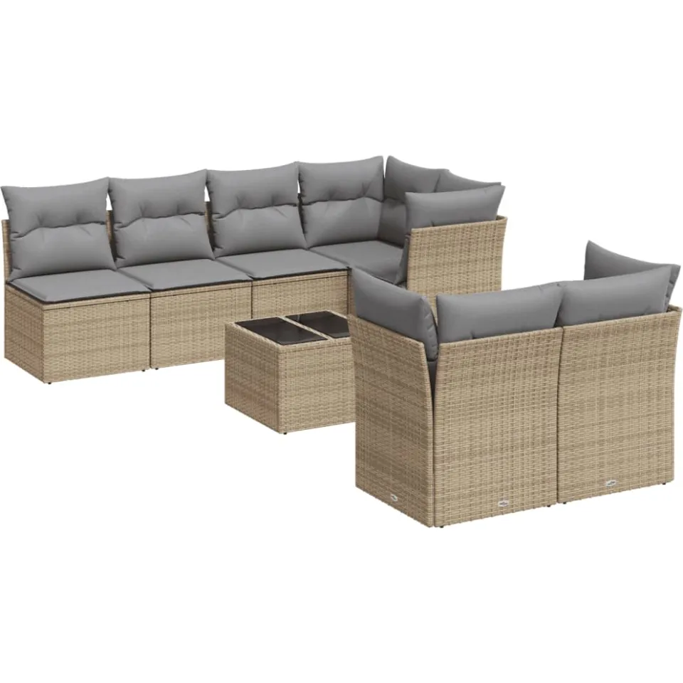 vidaXL 8-delige Loungeset met kussens poly rattan beige