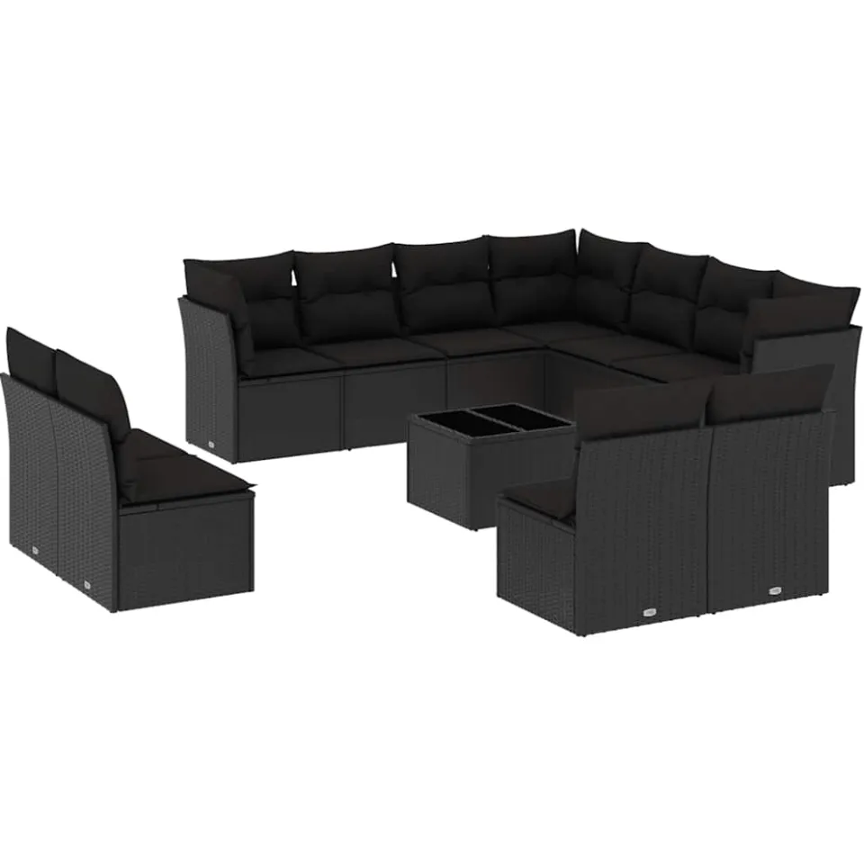 vidaXL 12-delige Loungeset met kussens poly rattan zwart