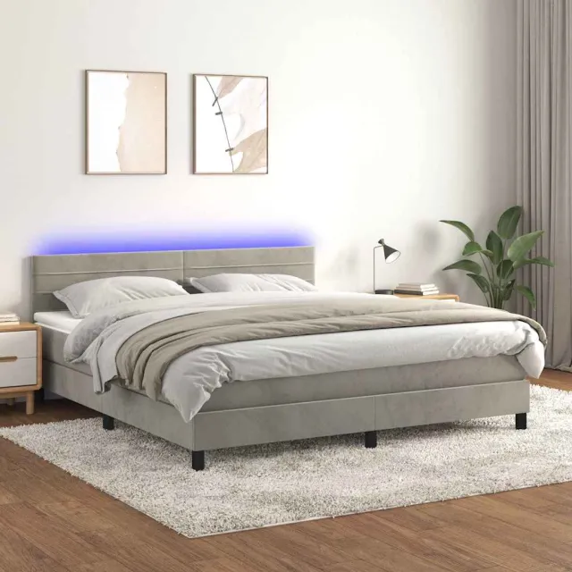 vidaXL Boxspring met matras en LED fluweel lichtgrijs 160x200 cm grijs