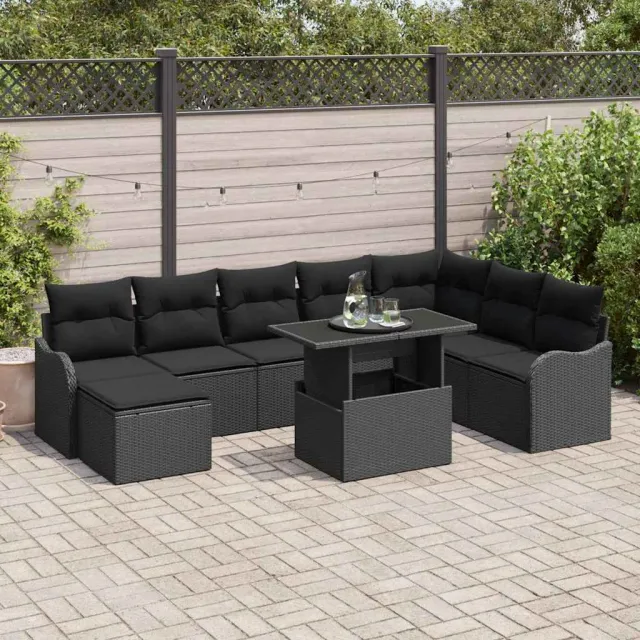 vidaXL Tuin Sofa Set 9 st Zwart Poly riet, foto 2