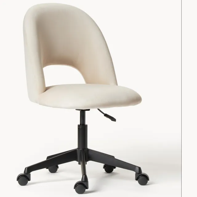 Westwing Collection Fluwelen bureaustoel Rachel, in hoogte verstelbaar Wit