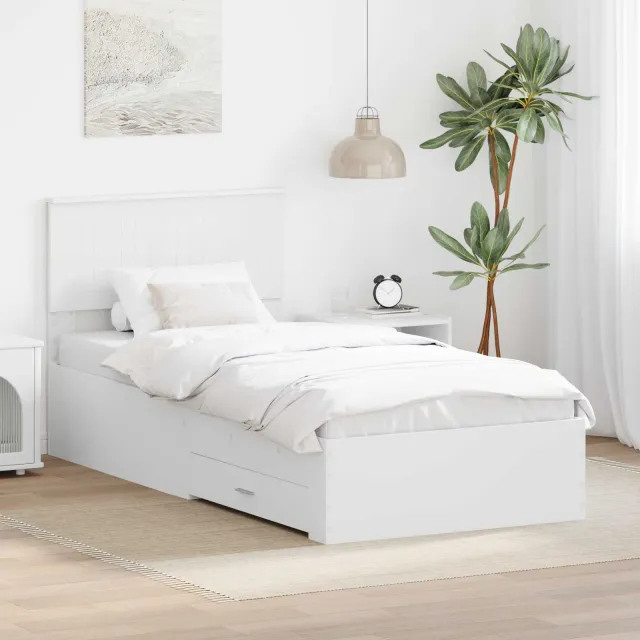 vidaXL Bedframe met lade met hoofdeinde Wit 90 x 190 cm Bewerkt hout