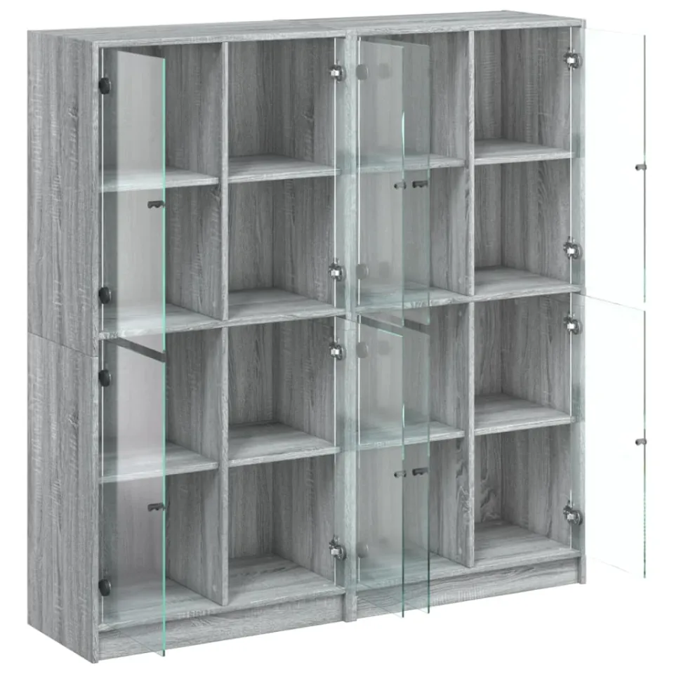 vidaXL Boekenkast met deuren 136x37x142 cm hout grijs sonoma eiken, foto 4