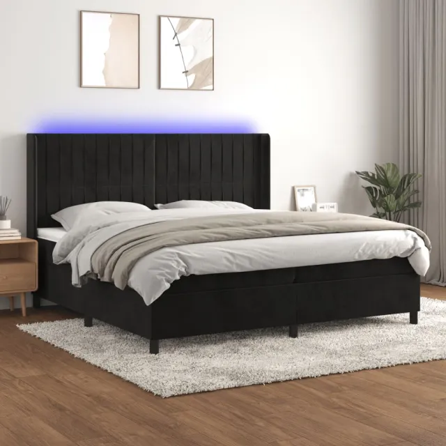 vidaXL Boxspring met matras en LED fluweel zwart 200x200 cm