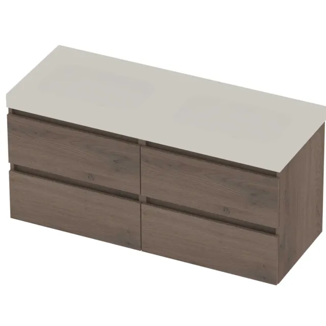 Basic-Line Moby 46 Badmeubelset Polystone 120x46x58 cm M46mwedo2x600 Dusk Oak Mat Wit
