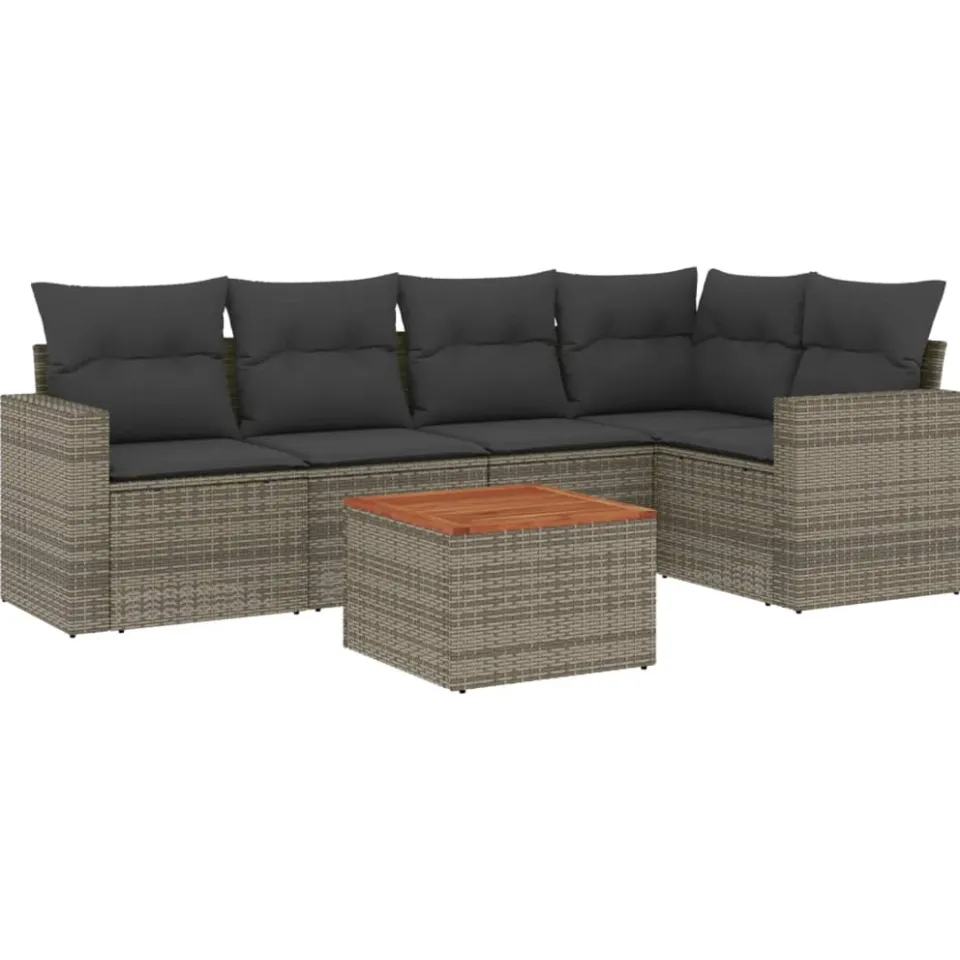 vidaXL 6-delige Loungeset met kussens poly rattan grijs, foto 3
