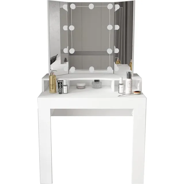 ml-design Monkey's Kaptafel - Make up Tafel Voor Vrouwen - Met Ledverlichting - Wit - Kaptafel Met Spiegel - Lade - 3 Delig - Inklapbaar - Kaptafels - 89,5 x 155 x 43,5 cm