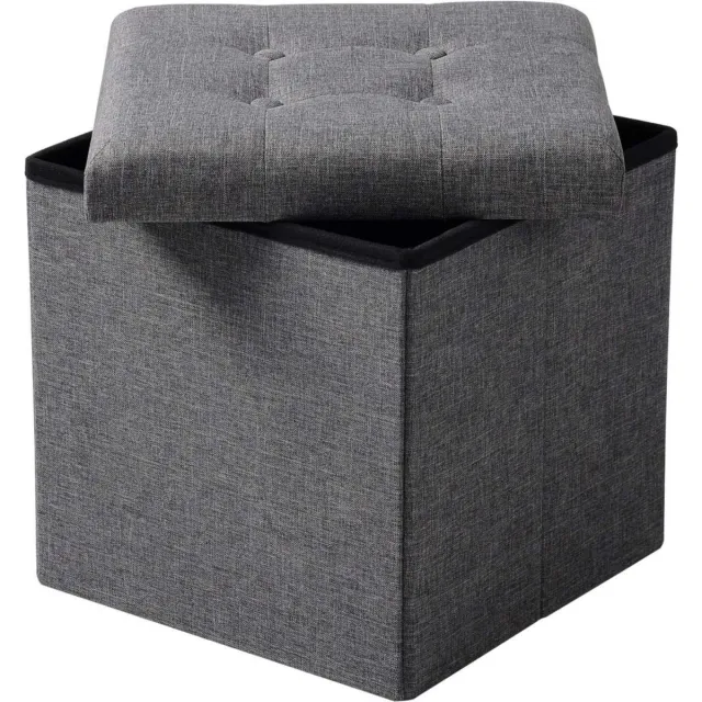 Saphly Poef Zazu 50x35x45cm Donkergrijs - Met Opbergruimte, Zitkist en Hocker - Voor Dagelijks Gebruik, Thuis en Professioneel Gebruik