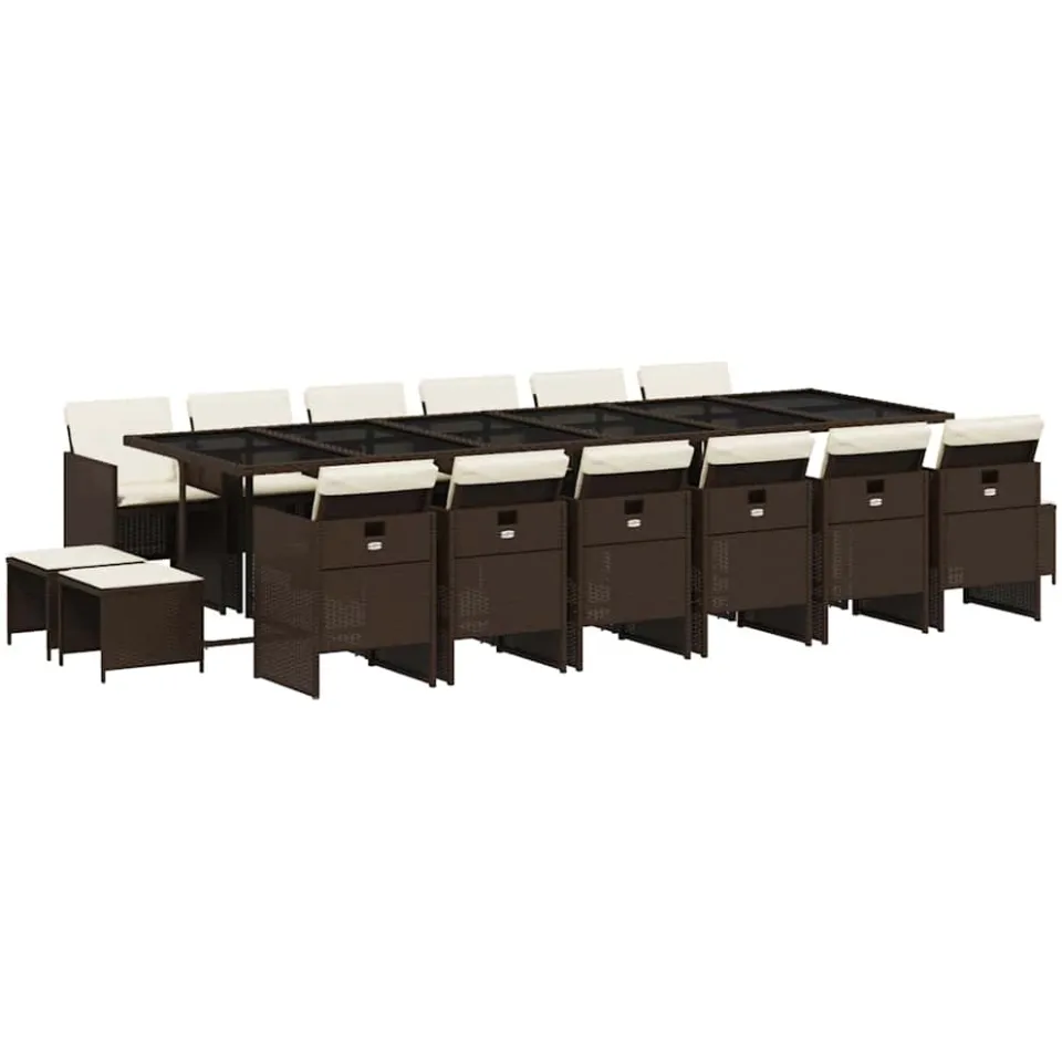 vidaXL 17-delige Tuinset met kussens poly rattan bruin