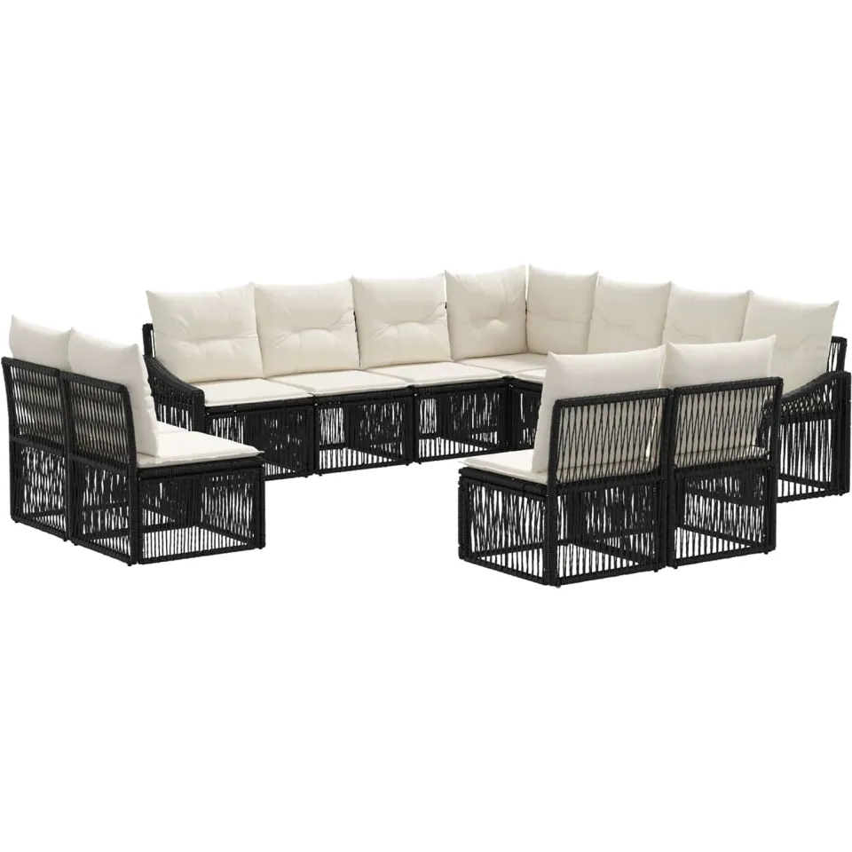 vidaXL Tuinbankenset 11 st 11-zits Zwart poly rattan, foto 4