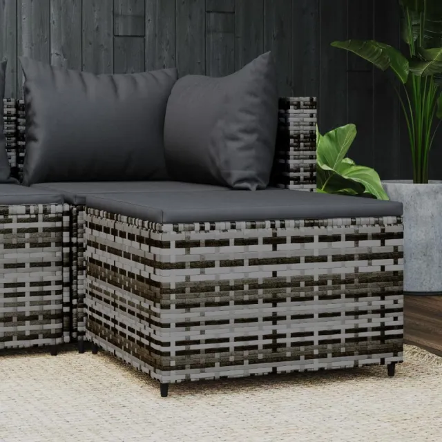 vidaXL Voetensteun met kussen poly rattan grijs, foto 2