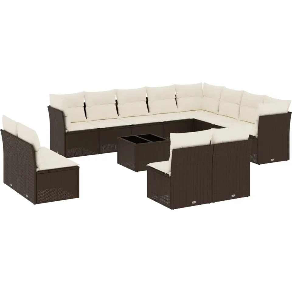 vidaXL 13-delige Loungeset met kussens poly rattan bruin