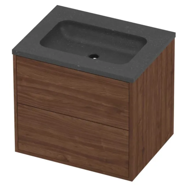Proline Rollo Badmeubelset Hardsteen Elegant 2 Laden 60x46x54 cm Blue Stone Indian Walnut Houtlook
