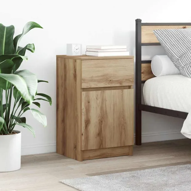 vidaXL Nachtkastjes 2 st 39x35x65cm bewerkt hout artisanaal eikenkleur Bruin