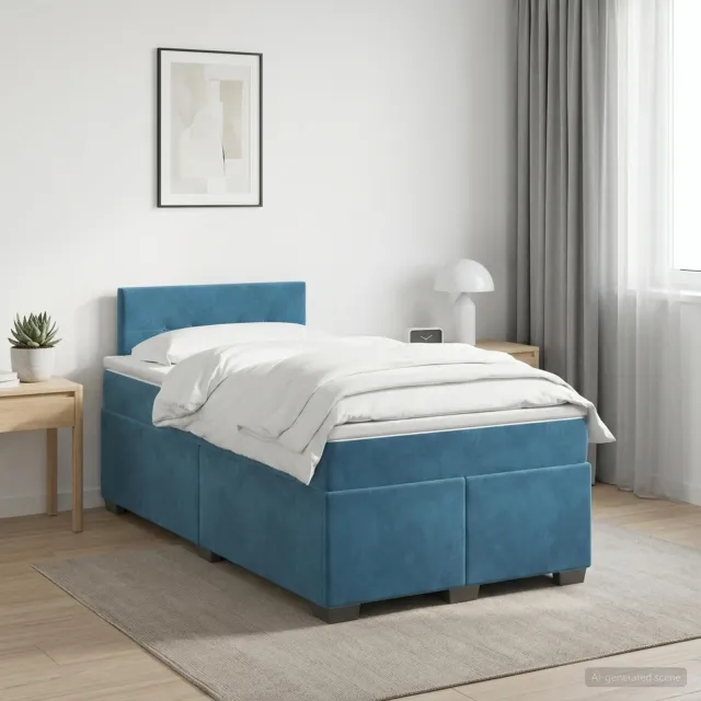 vidaXL Boxspringbed met matras Donkerblauw 120 x 200 cm Fluweel
