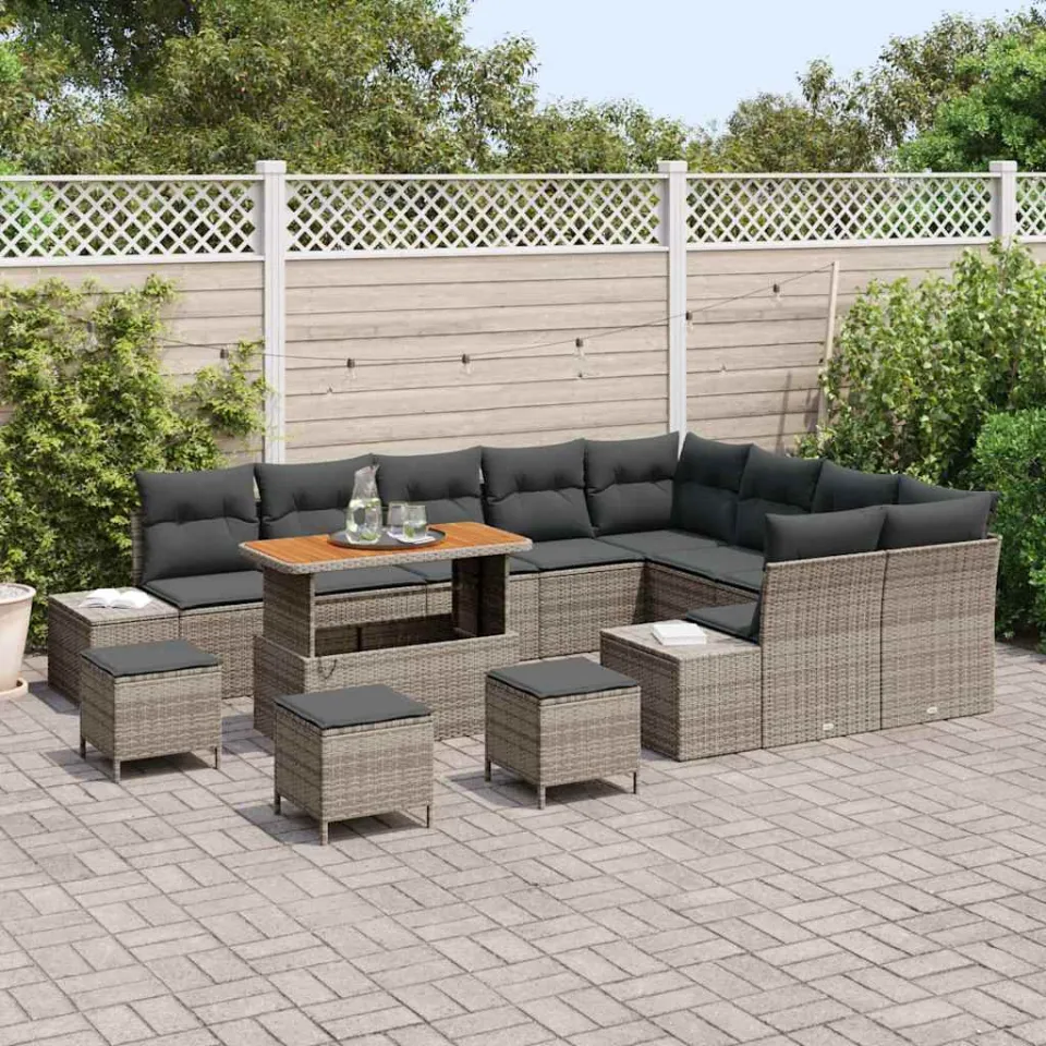 vidaXL Tuinbankenset 13 st Grijs poly rattan, foto 3