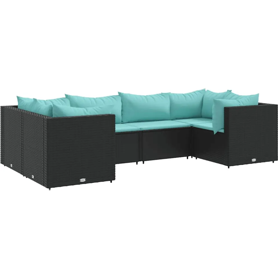 vidaXL 6-delige Loungeset met kussens poly rattan zwart, foto 3