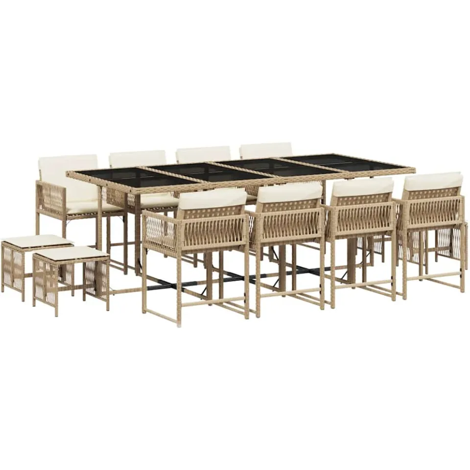 vidaXL 13-delige Tuinset met kussens poly rattan beige