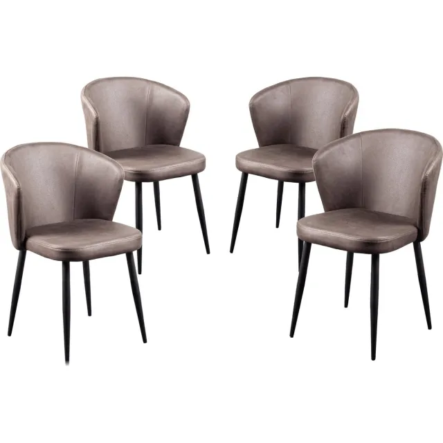Lina Wave Eetkamerstoelen Antraciet - Set van 4 - Microfiber