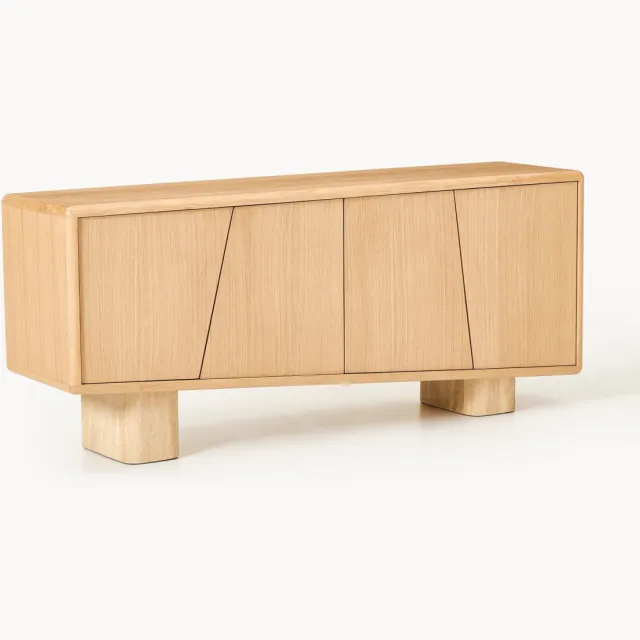 Westwing Collection Houten dressoir Tundra met travertijn poten Beige