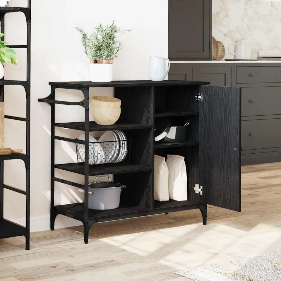 vidaXL Keuken Trolley Zwart Eiken 87.5 x 39 x 84.5 cm Bewerkt hout, foto 4