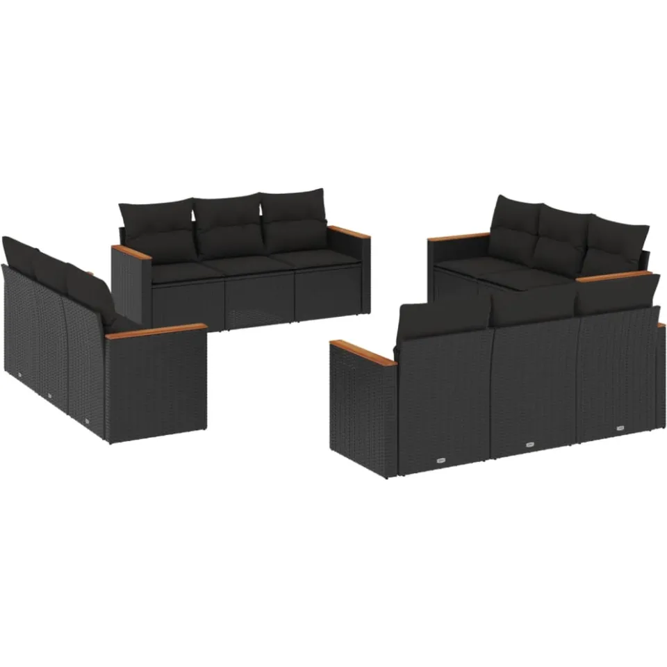 vidaXL 12-delige Loungeset met kussens poly rattan zwart, foto 3